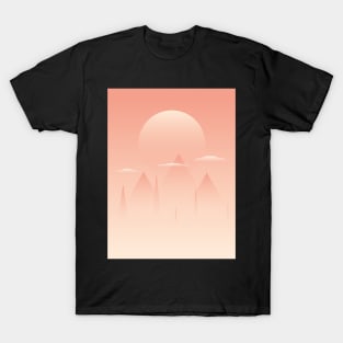 Illustration of 3 pyramids, clouds and sun in light orange colors T-Shirt